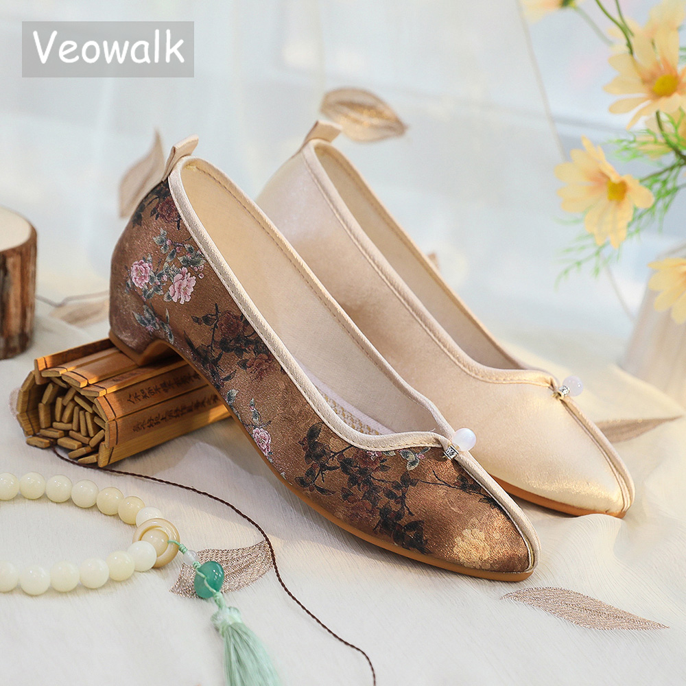 Embroidery Cotton - Veowalk, zapatos de tacón bajo con