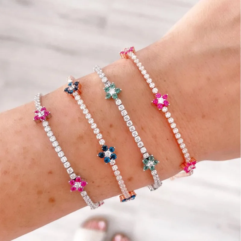 Embroidery Daisy Flower - Pulsera de cadena de tenis con