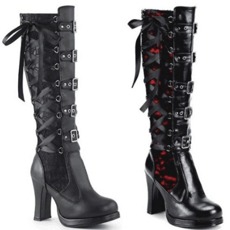 Embroidery Cotton - Botas Altas de Estilo Punk Gótico