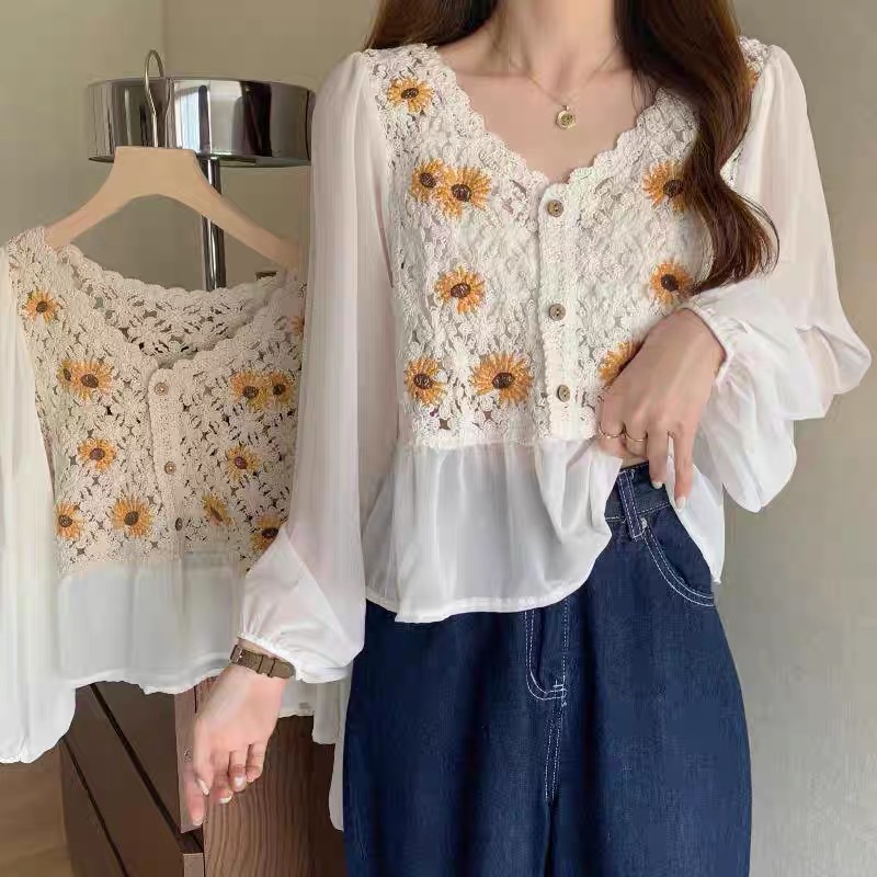 Top de ganchillo de gasa con b - Embroidery Daisy Flower reseña y precio